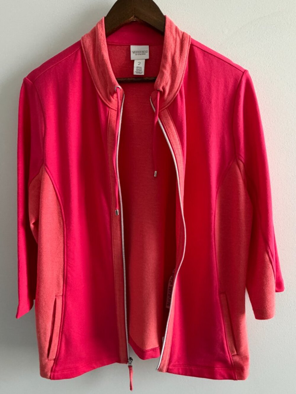 Weekends by Chico's Weekender Zip Jacket Coral Pink Stretch Travel Size 2 L‎